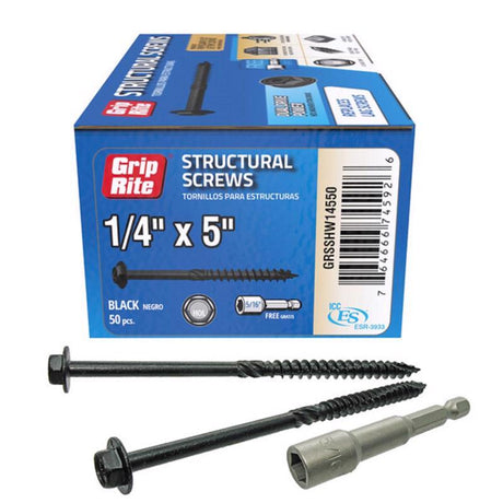 Grip-Rite 1/4 in. wire X 5 in. L Star Hex Washer Head Structural Screws 50 pk