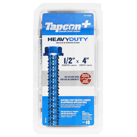 Tapcon 1/2 in. X 4 in. L Hex Drive Hex Washer Head Concrete Screws 10 pk