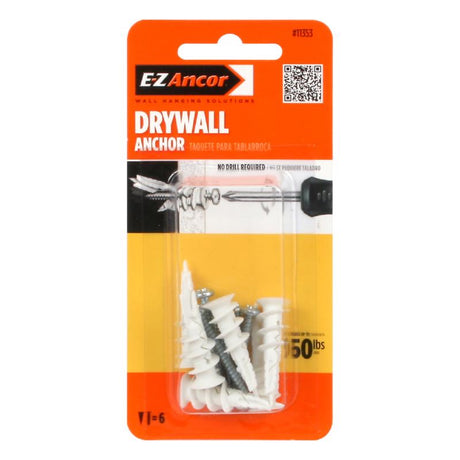 E-Z Ancor Twist-N-Lock 1-1/4 in. L Fiber-Reinforced Nylon Phillips Head Drywall Anchor 6 pc