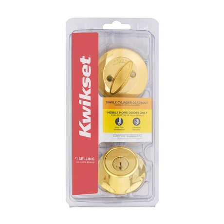 Kwikset SmartKey Security Polished Brass Metal Single Cylinder Deadbolt