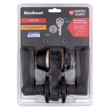 Kwikset SmartKey Security Venetian Bronze Lever and Single Cylinder Deadbolt KW1 2-3/4 in.