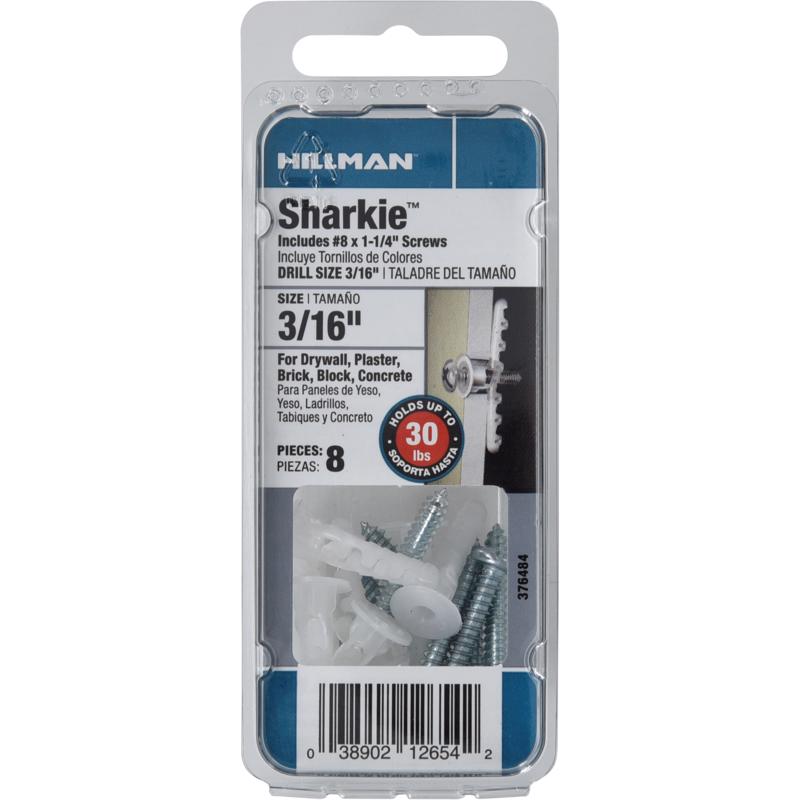 Caiman 3/16 in. D X 1-1/4 in. L Nylon Round Head Screw and Anchor 8 pk