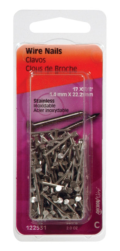 Hillman 17 Ga. X 7/8 in. L Stainless Steel Wire Nails 1 pk 2 oz