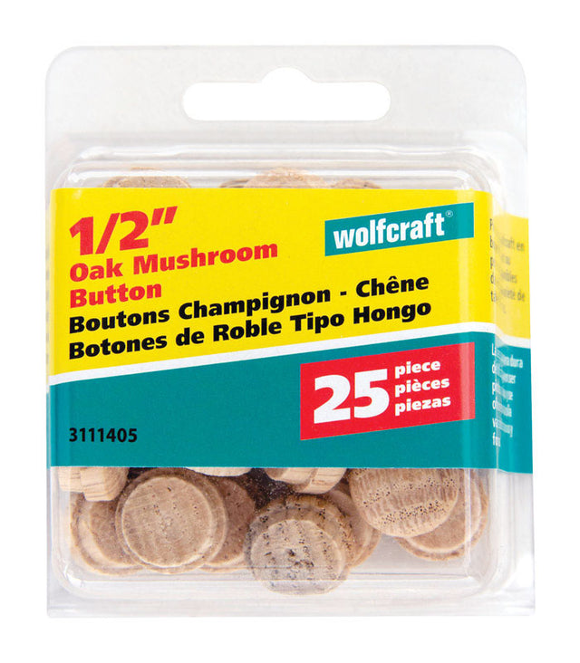 Wolfcraft Mushroom Oak Button Plug 1/2 in. D X 3/8 in. L 1 pk Natural