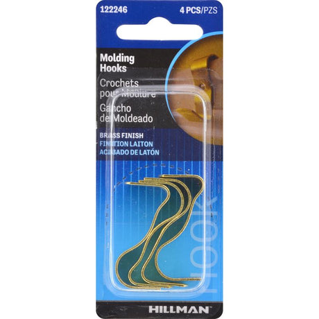Hillman AnchorWire Brass-Plated Gold Wide Molding Hook 4 pk