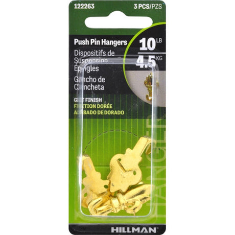 Hillman AnchorWire Gilt Gold Push Pin Picture Hook 10 lb 3 pk