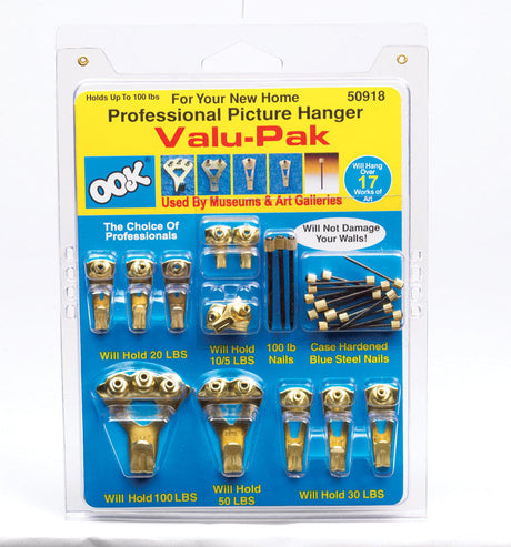 OOK Brass-Plated Assorted Picture Hanging Set 100 lb 34 pk