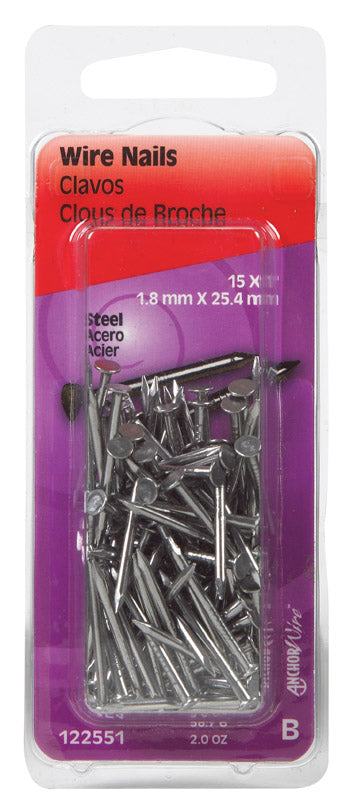 Hillman 1 in. Wire Bright Steel Nail Flat Head