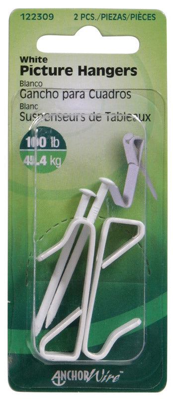 Hillman AnchorWire Steel-Plated White Standard Picture Hanger 100 lb 2 pk