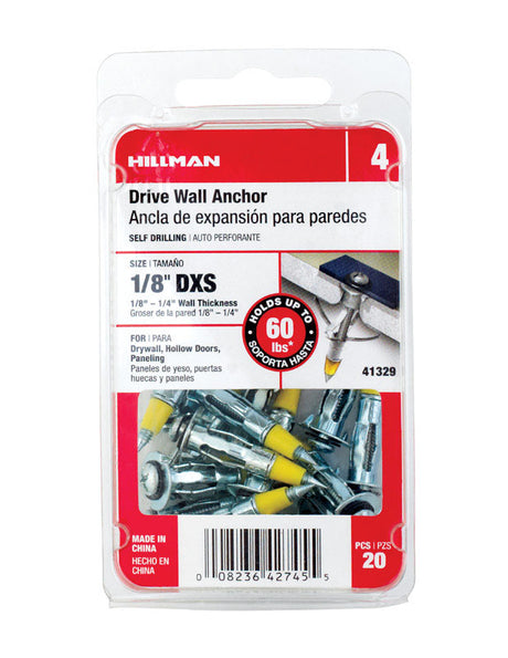 Hillman 1/8 in. D X 1/8 X-Short in. L Metal Round Head Drive Wall Anchors 20 pk