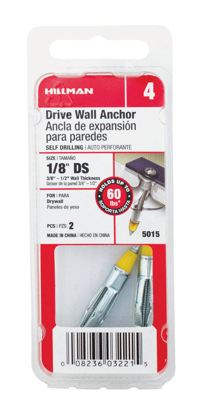 Hillman 1/8 in. D X 1/8 x-short in. L Metal Round Head Drive Wall Anchors 2 pk
