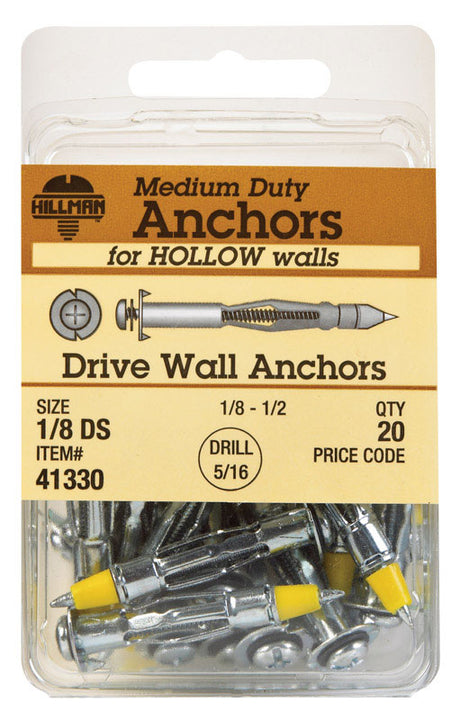 Hillman 1/8 in. D X 1/8 Short in. L Metal Pan Head Drive Wall Anchors 20 pk