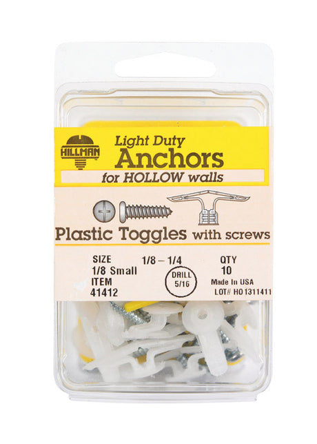 Hillman 1/8 in. D X 1/8 Small in. L Plastic Pan Head Pop-Toggle Anchors 10 pk