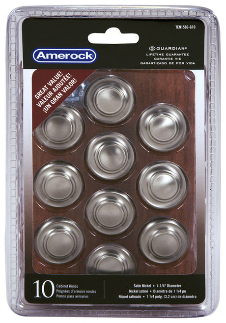 Amerock Inspirations Round Cabinet Knob 1-1/4 in. D 1 in. Satin Nickel 10 pk