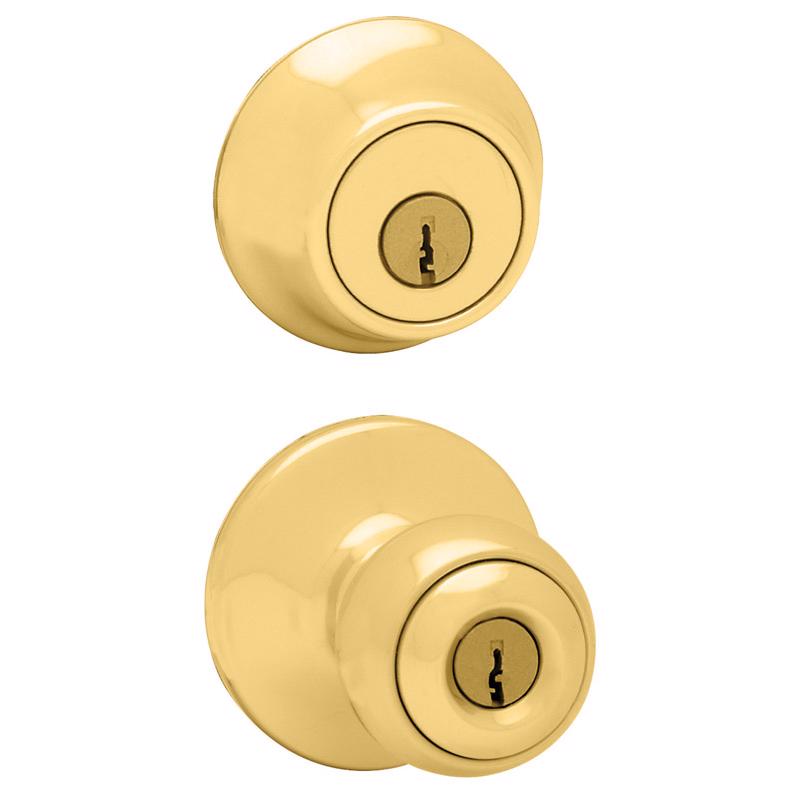 Kwikset Polo Polished Brass Entry Lock and Single Cylinder Deadbolt 1-3/4 in.