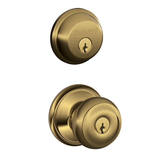 Schlage Georgian Antique Brass Knob and Single Cylinder Deadbolt 1-3/4 in.