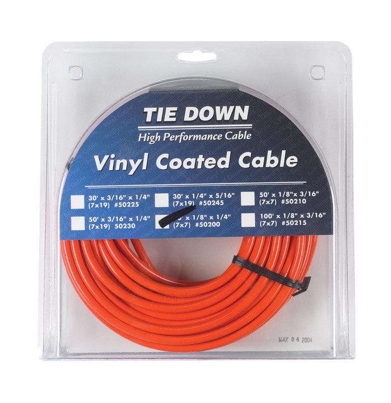 Tie Down Engineering Vinyl Coated Galvanized Steel 1/8 in. D X 50 ft. L Aircraft Cable