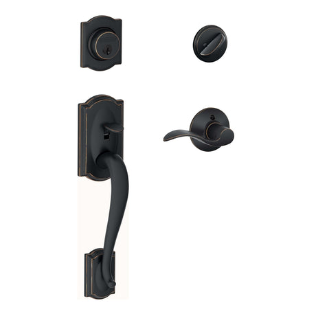 Schlage Camelot, Accent Aged Bronze Entry Handleset 1-3/4 in.