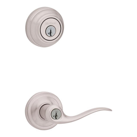 Kwikset SmartKey Tustin Satin Nickel Entry Lever and Deadbolt Set KW1 1-3/4 in.