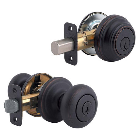 Kwikset SmartKey Juno Venetian Bronze Knob and Single Cylinder Deadbolt KW1 1-3/4 in.