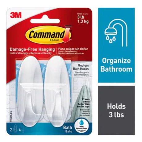 3M Command Medium Plastic Bath Hook 3.125 in. L 2 pk