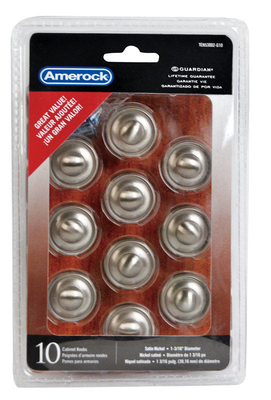 Amerock Allison Round Cabinet Knob 1-3/16 in. D 1 in. Satin Nickel 10 pk