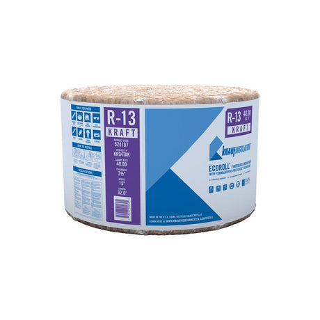 Owens Corning EcoTouch 15 in. W X 32 ft. L R-13 Kraft Faced Fiberglass Insulation Roll 40 sq ft