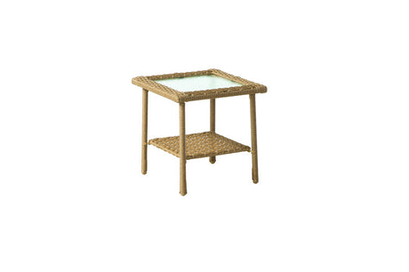 Living Accents Palmaro Tan Square Glass/Steel Side Table