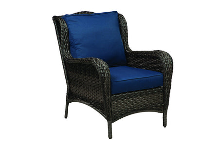 Living Accents Avondale Brown Steel Frame Deep Seating Chair Navy Blue