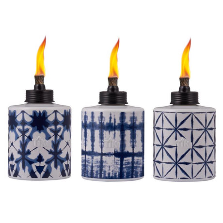 TIKI Blue/White Glass 5.75 in. Tiedye Tabletop Torch 1 pc