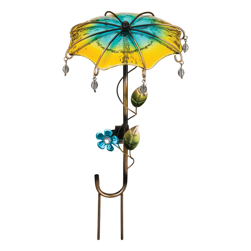 Regal Art & Gift Yellow Glass/Metal 18 in. H Umbrella Solar Garden Stake