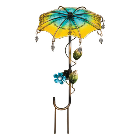 Regal Art & Gift Yellow Glass/Metal 18 in. H Umbrella Solar Garden Stake