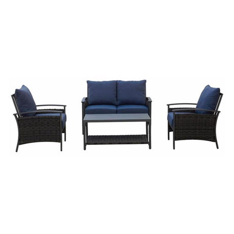 Living Accents Davenport Brown Aluminum Frame Conversation Chair Set Blue