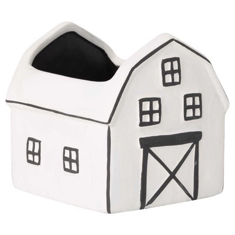 Sullivans Black/White Ceramic 4.5 in. H Charming Barn Planter