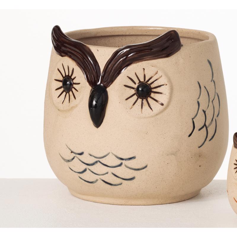 Sullivans Brown Ceramic 6 in. H Owl Planter