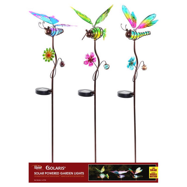 Alpine Solaris Multicolored Glass/Metal 36 in. H Butterfly/Hummingbird/Dragonfly Outdoor Garden Stak