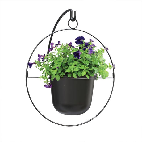 Panacea 17 in. D Metal Round Ring Hanging Planter Black