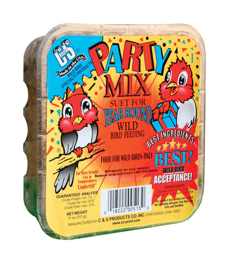 C&S Products Party Mix Assorted Species Beef Suet Wild Bird Food 11 oz