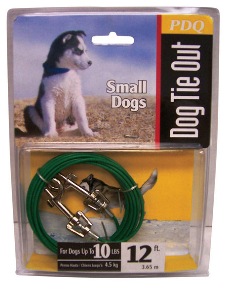 PDQ Green / Silver Tie-Out Vinyl Coated Cable Dog Tie Out Small