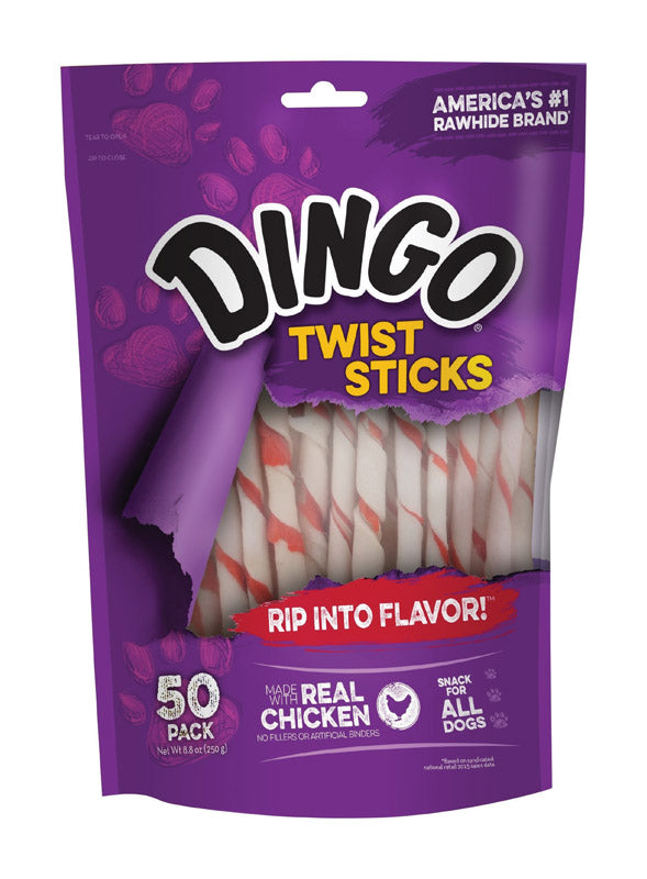 Dingo Twist Sticks All Size Dogs Adult Rawhide Twists Chicken 50 pk