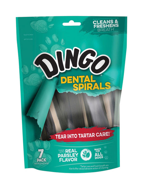 Dingo Dental Spiral Treats Parsley and Peppermint Dental Stick For Dogs 5 in. 7 pk