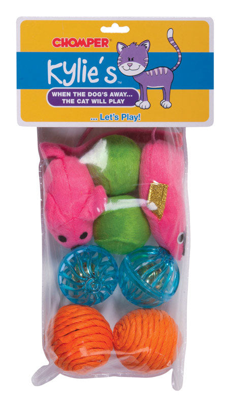 Chomper Kylies Brights Assorted Plush/Rubber Mouse and Ball Pet Toy Large 8 pc