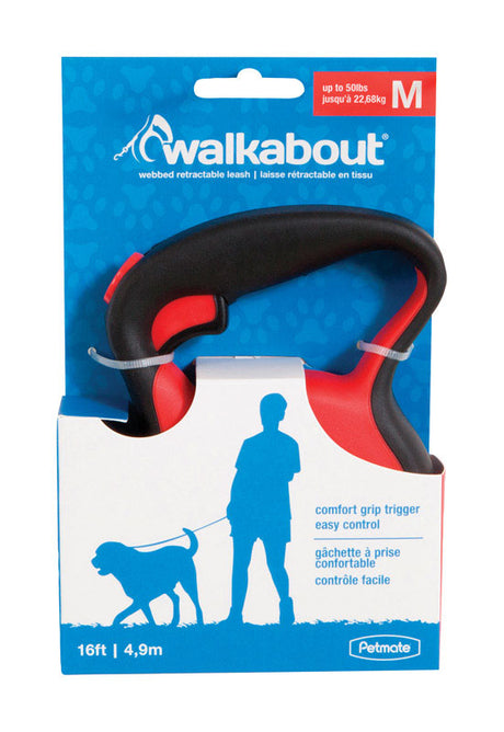 Petmate Walkabout Red Plastic Retractable Leash Medium