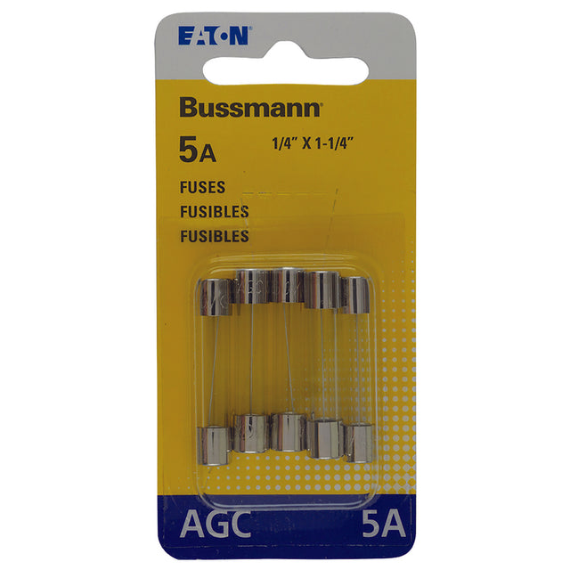 Bussmann 5 amps AGC Clear Glass Tube Fuse 5 pk