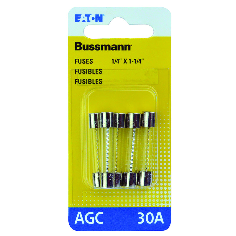 Bussmann 30 amps AGC Clear Glass Tube Fuse 5 pk