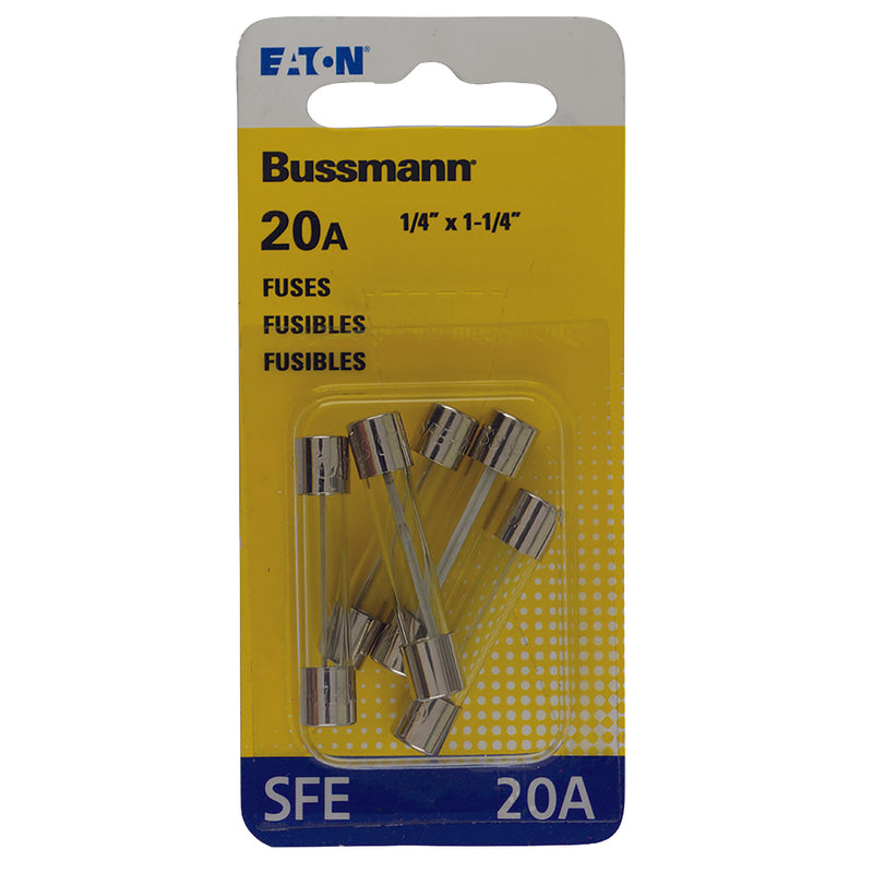 Bussmann 20 amps SFE Clear Glass Tube Fuse 5 pk