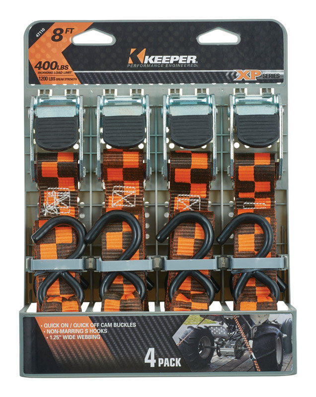 Keeper 1.25 in. W X 8 ft. L Black/Orange Tie Down Strap 400 lb 4 pk