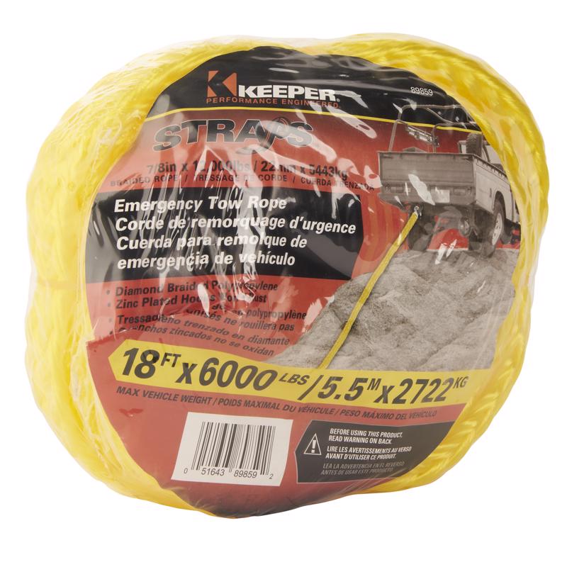 Keeper 7/8 in. W X 18 ft. L Yellow Tow Rope 6000 lb 1 pk