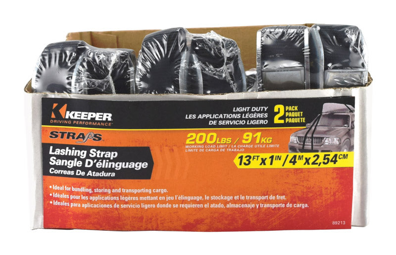 Keeper 1 in. W X 13 ft. L Black Lashing Strap 200 lb 2 pk