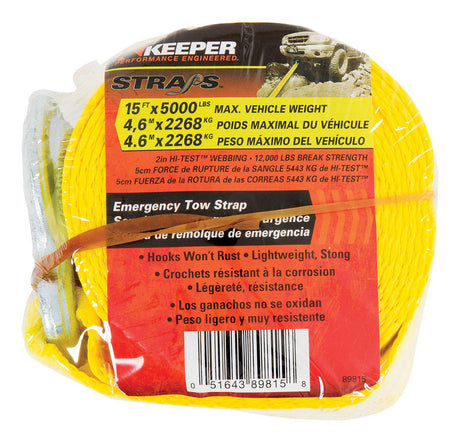 Keeper 2 in. W X 15 ft. L Yellow Tow Strap 5000 lb 1 pk